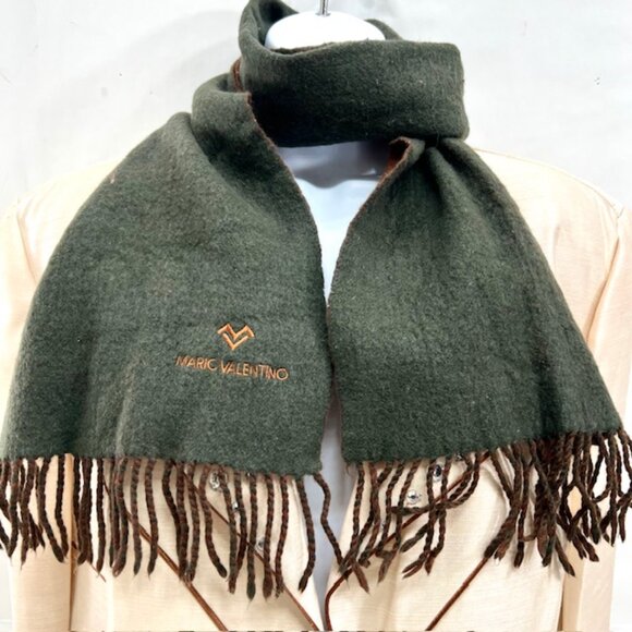 Vgt  Mario Valentno Scarf Men/Women 100% Wool 58"x10"  Green Brown Fringed (74 - Picture 3 of 7
